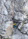 Search and Rescue team member is dropped off in the valley below Taft Point in Yosemite National Park