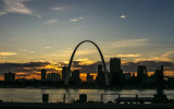 Sunset on Gateway Arch National Park from the Malcom Martin Memorial Park in East St. Louis Illinois