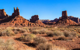 The Rudolph and Santa Claus formation, Stagecoach Rock and Castle Butte in Valley of the Gods