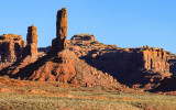 Closeup of Castle Butte bathed by the early morning sun in Valley of the Gods