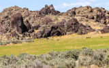 Large rockpile of volcanic rock in Massacre Rocks State Park