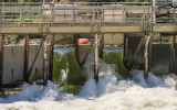 The Madison hydroelectric dam releasing water in Bear Trap Canyon