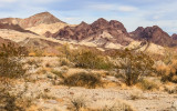 Closeup of rugged Marble Mountain range along US Route 66 in Mojave Trails National Monument