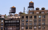 Water towers above buildings in Manhattan in New York City