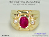 Mens Wedding Ring With Ruby And Diamond - Kaisilver 