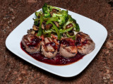 Grilled Pork Tenderloin Medallions In Sour Cherry Sauce, Mixed Grilled Vegetable Medley