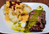 NY Strip with Chimichurri Sauce/  Cauliflower with Cheese Sauce 