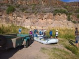 Rafters getting ready. The rock is Mexico.