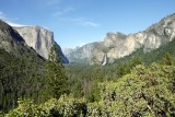The view from Tunnel View with El Capitan on the left, Half Dome in back, and Bridalveil Falls