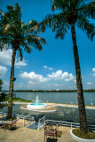 Hotel deck, fountain & water  liliy pond on the Perfume River