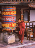 Monk Spins a Giant Prayer Wheel