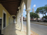 Colonnaded buildings around the plaza