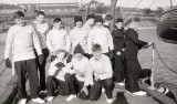 1955 - DAVID CRAGG, A CHILLY AFTERNOON CUTTER SAILING, I AM BACK ROW 3RD FROM LEFT..jpg