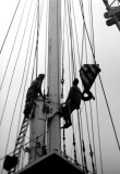 1988 - DICKIE DOYLE, RIGGERS PREPARING TO REMOVE THE TOPMAST FOR REFURBISHMENT.jpg