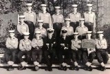 1965, 22ND OCTOBER - ROSS SIDE, BENBOW, 28 MESS, 160 CLASS, MY FATHER IS HOLDING THE BOARD AND TERRY ASHURST IS MIDDLE, BACK ROW