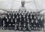 UNDATED - H.M.S. TALLIES SUGGEST WW11 AND PROBABLY H.O. RATINGS, NOTE ARM BANDS ON 2 CLASS LEADERS.jpg