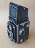 The Rolleiflex, with its viewing system open. 