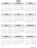 Vertical 2022 calendar