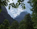  View of Alpine peaks from bus stop at Trummelbach falls