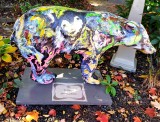 Small bear statue seen in Milford, Pennsylvania.