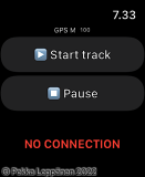 iWatch Remote Commands view, with no connection to iPhone App