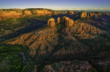 An aerial view of Cathedral Rocks in Sedona, AZ
