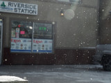Ice falling from the roof at the gas station
