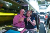 Sparking wine aboard the motorcoach aboard the Eurotunnel Train