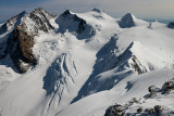 View towards Dufourspitze 4634m and Punta Gnifetti 4554m from Lyskamm Ost summit 4527m