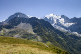 View towards Aiguille du Goter 3863m and Aiguille de Bionnassay 4052m from Mont Lachat 2115m