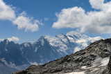 View of Mont Blanc massif 4808m from the way to Col du Belvdre