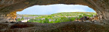 Panorama, looking out Fate Bell shelter, Seminole Canyon 