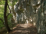 Path heading alongside rock formations
