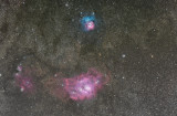 Messier 8 (M8) Lagoon Nebula and Messier 20 (M20) Trifid Nebula  