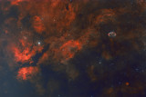 Ha-RGB: IC 1318/Gamma Cygni Nebula, Sadr Region, Butterfly Nebula; Crescent Nebula/NGC 6888