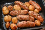 Sticky Honey Mustard Sausages and Potatoes