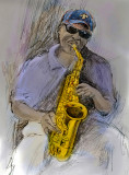 Saxman - Pencil drawing with Photoshop colorization