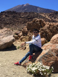 Max with Teide daisies, Tenerife