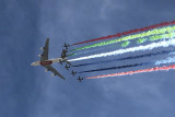 Emirates A380 over Abu Dhabi with Al Fursan, the UAE Air Force aerobatic team