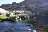 Twin Island Lakes -wading the outlet stream