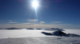 March 21 Cairngorms ski tour cloud inversion looking to Ben Macdui on left to Brearaich on right distance
