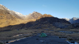April 21 Skye - Camp at Coruisk- on a gabbro slab, the only dry site around!