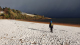 Feb 22 Rosemarkie beach Black Isle with snow and dark sky