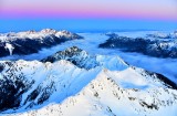 Sunset over Diamond Mt, Dosewallips River Valley, Mount Costance, Mt Jupiter, The Brothers, Mt Rainier, Olympic Mountains 933 