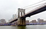 Brooklyn Bridge on Rainy Day, Ferry on East River, Manhattan, New York City, New York, USA 815