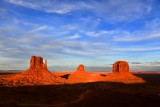 Sunset on Monument Valley Famous Landmarks The Mittens and Merrick Butte, 17 Miles Loop in Navajo Tribal Park, Navajo Nation 