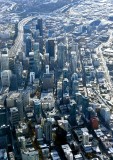 High over downtown Seattle, Interstate 5, Smith Tower, Seattle Stadium, Interstate 90, Pioneer Square, Chinatown-International  