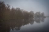 A foggy top lake.