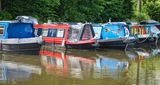 Narrow boats at Goytre Wharf on the Brecon and Monmouthshire Canal. 