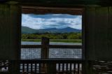 View from inside the Crannog reconstruction.